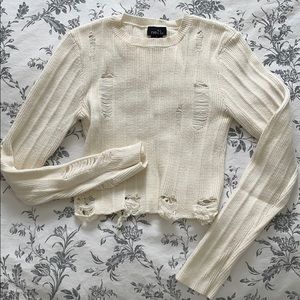 cropped distressed white sweater